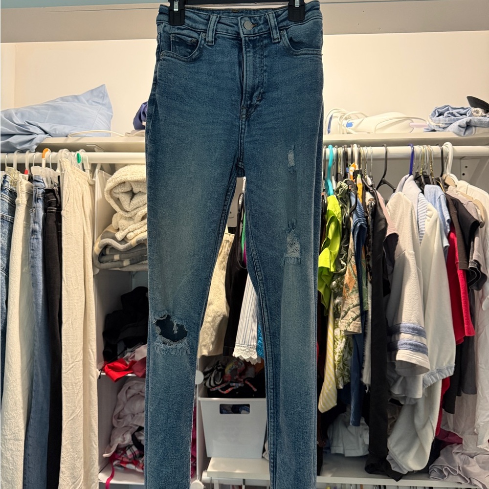 H&M Blue Skinny Jeans with Distressed Details